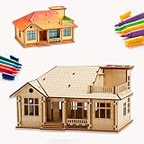 3D Wooden Puzzle House,DIY Beginner Villa Model Kit,Paintable Building Set