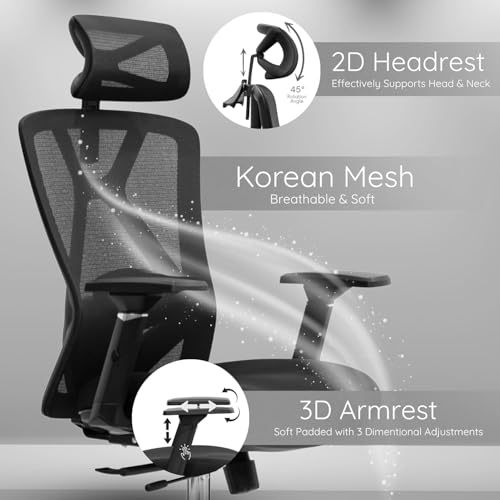 Image of Aeronaut Ergonomic Office Chair for Work | Multi-Lock Synchro Tilt Mechanism with Seat Slider | 5 Year Warranty | 3D Armrest | Adjustable Lumbar (Black, 3D with Seat Slider)