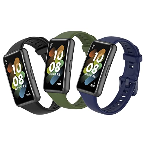 MIJOBS 3 Piezas Correas para Huawei Band 7 Correa de Reemplazo, Correa de Silicona Deportiva Impermeable y Transpirable Compatible con Pulsera Huawei Band 7 Strandard & 7 NFC Edition