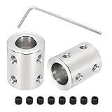 Diamètre intérieur : 10 mm à 12 mm ; taille totale : 22 mm x 18 mm (L x P) ; matériau : acier 45 # ; couleur : argent ; dans le colis : 6 connecteurs coupleurs d'arbre avec 24 vis et clé hexagonale