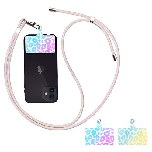 Phone Lanyardï¼Œ2021 Update PU Crossbody Phone Lanyards 2 Pack Colorful Phone Patch Universal Phone Lanyard Phone Tab Tether for All Smart Phone (PinkLeopard)