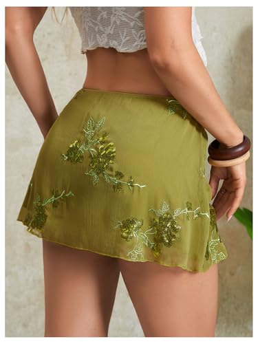 SweatyRocks Women's Sequin Mini Skirt Y2K Sparkly Beaded Floral Embroidery Skirts2
