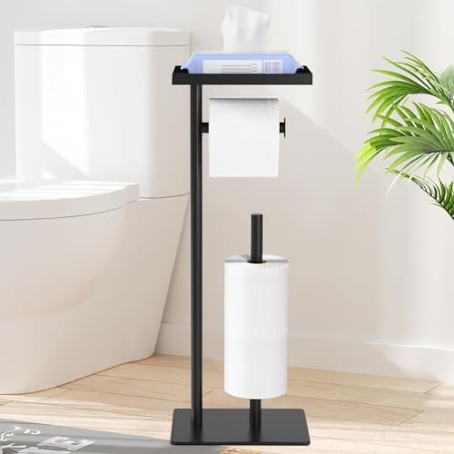 Preisvergleich Produktbild Toilettenpapierhalter mit oberem Ablagefach Toilettenpapierhalter mit Feuchttücherbox,AIQII Stand WC Garnitur mit Toilettenpapierhalter und Toilettenbürste Ständer