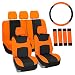 FH Group FB030ORANGE-COMBO Seat Cover Combo Set with Steering Wheel Cover and Seat Belt Pad (Airbag Compatible and Split Bench Orange)