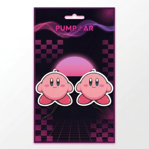 Image of PumpCar 2 pieces Kirby Merch Pink Cute Kawaii double sided cartoon vanilla scented funny car air freshener Cool hanging rearview mirror Interior Decor Dangler Accessories Gifts for Girls Women