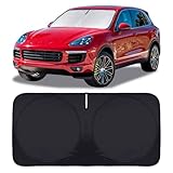 Custom Fit Cayenne Windshield Sunshade for 2019-2023 2024 2025 Upgrade Porsche Cayenne Front Window Sun Shades Shield Cover for Windshield Foldable 210T Sun Visor Protector Blocks UV Ray Accessories