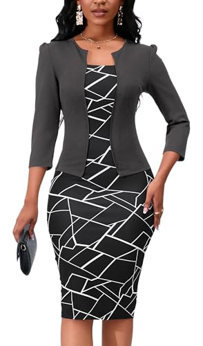 Image of Yajedo Women's Reto Bodycon Midi Dresses 3 /4 Sleeve Church Wear to Work Business Pencil Dress