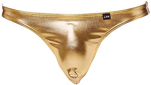 [ラ ポーム] Tバックショーツ スーパーメタリック生地 煌びやか キラキラ感 光沢 MサイズからLサイズの2サイズ展開 6カラー展開 Tバック ハーフシーム アマゾン限定 メンズビキニ 男性 下着 ラポームオム 日本製 ブランド 623024 ゴールド L