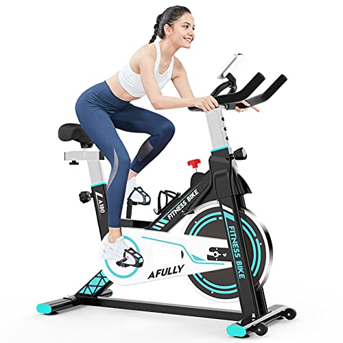 Afully Indoor Exercise Bikes Stationary Fitness Bike Upright Cycling Belt Drive with Adjustable Resistance, LCD Monitor