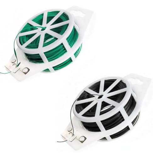 Sanfor - Pack Alambre para cierre Negro y Verde | 30 metros de alambre | Clip de corte fácil | Alambre multiusos | Cuerda de alambre plastificado | Cerrar Bolsas, Cables, Jardinería, Costura