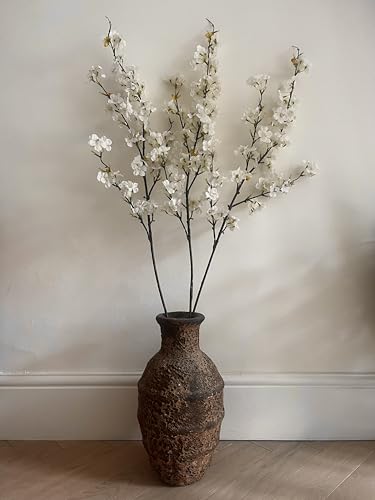 3-PACK TALL FAUX WHITE CHERRY BLOSSOM STEMS, LONG BERRY STEMS WITH ARTIFICIAL SILK FLOWERS THAT LOOK REAL, DECORATIVE INDOOR PLANT, JAPANDI SCANDI HOME DECOR, PUSSY WILLOW STYLE TWIGS FOR FLOOR VASES