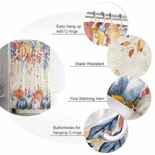 Fall Shower Curtain Autumn Pumpkin Thanksgiving Shower Curtains for Bathroom Fall Leaves Bath Curtains Sets with Hooks for Autumn Thanksgiving Seasonal Decor Fabric Waterproof Standard 72" X 72" by ALAGEO - Used condition - Image 6