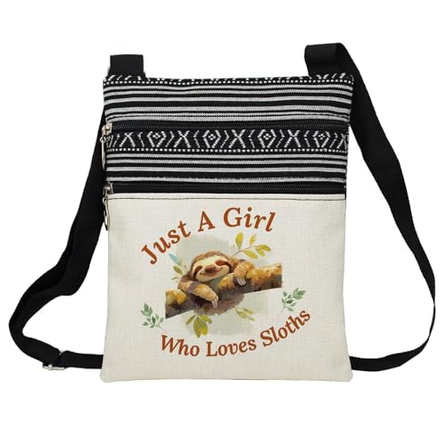 Just Love Sloths Messenger Bag Small Ethnic Pattern Printed Adjustable Strap Crossbody Zipper Bag Phone Bag Wallet Cute Shoulder Handbag for Sloth Lovers Women Friends