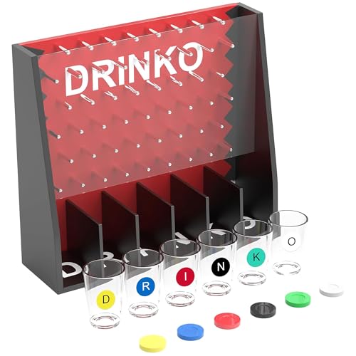Fairly Odd Novelties DRINKO Drinking Game - Social Shot Glass Party Fun for Groups & Couples - Multicolor Glass Shots Durable Board with Metal Pegs - The Ultimate Party Starter!