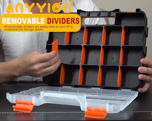 Anyyion Small Parts Organizer, 34-Compartments Double Side parts organizer with Removable Dividers for Hardware, Screws, Bolts, Nails, Beads, Jewelry.