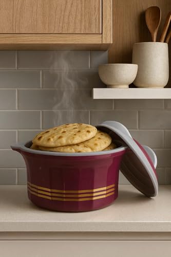 Image of Premium Insulated Casserole Hot Pot for Kitchen | Double Wall Hot Box for Chapati, Curry & Food Storage | Elegant Floral Design Casserole | Keeps Food Hot for Hours | (pink)