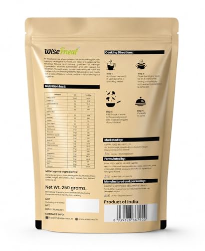 Image of WiseMeal Multi Millet Upma Mix | High Protein & High Fiber Instant Breakfast | No Added Preservatives | Easy to Cook Healthy Indian Breakfast | Weight Management Friendly | Traditional South Indian Upma Mix | Pack of 4