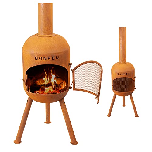 BonFeu BonSolo - Poêle de terrasse en acier - Cheminée de jardin d'extérieur - Avec grille de...