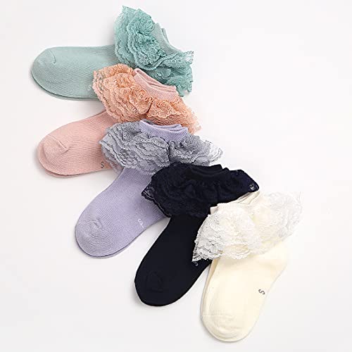 Mini Angel Baby Girl Socks 5 Pairs Toddler Triple Ruffle Lace Socks Dress Frilly Ankle Socks (Triple Lace,3-5 Years) #TOP3