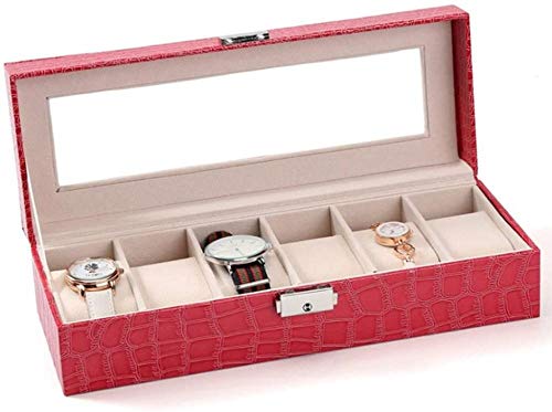 Crocodile Pattern 6 Uhr Aufbewahrungsbox Schmuck Display Box Uhrenbox Armband Schmuckschatulle (Farbe: Rose Red)-Rosenrot Perfect