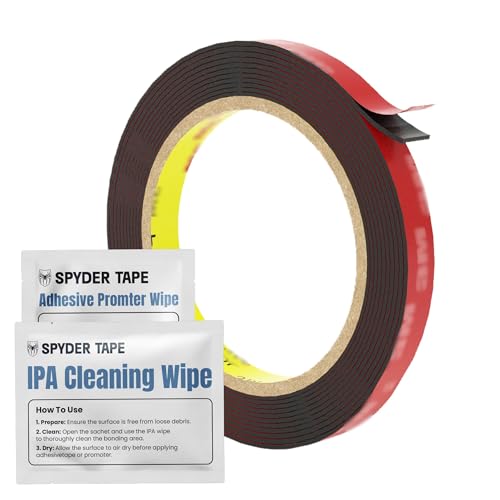 4218P Double Sided Foam Mounting Tape - Heavy Duty Automotive & Home Adhesive Tape for Car Trim, Number Plates, Signs & Panels - Strong Weatherproof Acrylic Foam 10mm x 3m with IPA & Promoter Wipes
