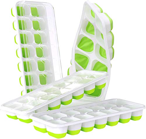 4 Pack Ice Cube Trays for Freezer, Easy-Release Silicone & Flexible 14-Ice Cube Trays with Spill-Resistant Removable Lid for Cocktail, Freezer, Stackable Ice Trays with Covers Cover
