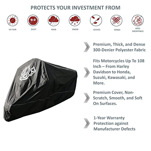 Formosa Covers | Motorcycle Cover, Premium Waterproof Outdoor Protection, Precision Fit Up To 108 Inch Tour Bikes, Choppers And Cruisers – Flame Logo (Xxl, Black & Silver) #TOP1