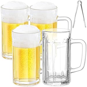 Wwyybfk Beer Mugs Set, Freezer Beer Glasses Mug with Handle, 16.5oz Glasses Beer Stein Mugs for Bar, Beverage, Dishwasher Freezer Safe 468ml 4-Pack