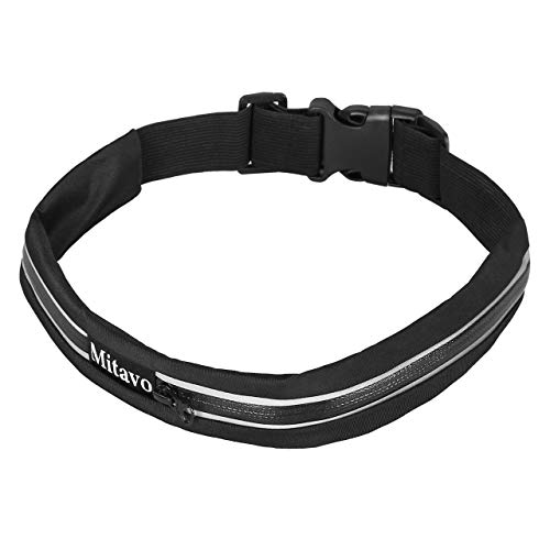 Mitavo Ceinture Running Hydrofuge, Ceinture de Cours Élastique Réglable avec Réflecteurs, pour Jogging, Cyclisme, Voyages et Activités en Extérieur Noir