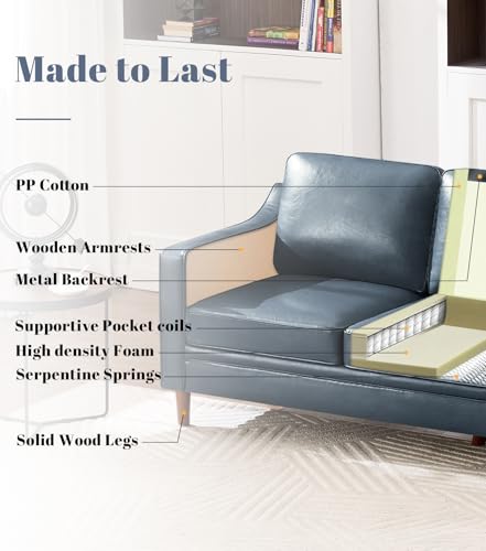 Image of Kingfun 80 inch Faux Leather Sofa, 3 Seater Couch, Mid Century Modern Couches with Solid Wood Legs for Living Room Bedroom