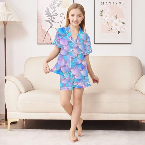 senya Scales Colorful A Satin Summer Pajama Sets Silk Short Sleeve Button Down Sleepwear4