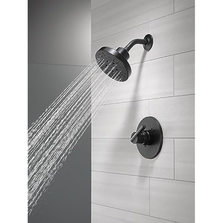 Delta Nicoli 14 Series H2Okinetic Shower Faucet Set, Matte Black Shower Head and Handle Set, Valve Trim Kit, Matte Black 142749-BL (Shower Valve Included)