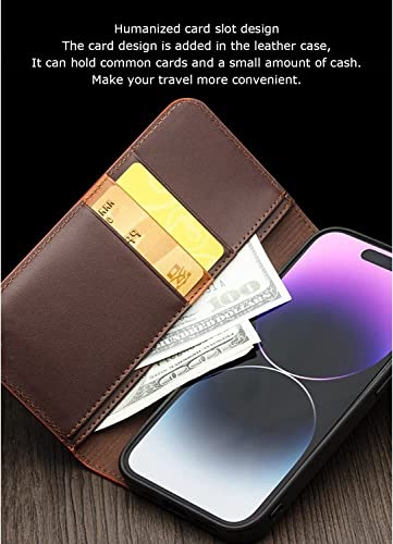 Kgfce Wallet Case For Iphone 14/14 Plus/14 Pro/14 Pro Max, Premium Genuine Leather Magnetic Closure Flip Case Cover, Rfid Blocking Credit Card Slots Kickstand (Color : Brown, Size : 14 Pro 6.1") #TOP6