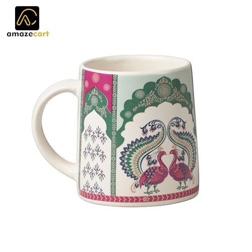 Image of Alive Peacock Art Printed Ceramic Tea /Coffee Mug Set of 6 (300 ml) | Microwave & Dishwasher Safe |Premium Ceramic Mugs for Home, Office & Gifting