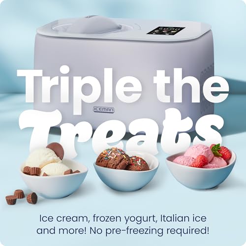 Image of Iceman by Chefman Trio Ice Cream Maker | No Pre-Freezing with Built-In Compressor | for Ice Cream, Froyo, Sorbet, Sherbet, Italian Ice, Frozen Yogurt & More | (2) 20oz Containers & Lids