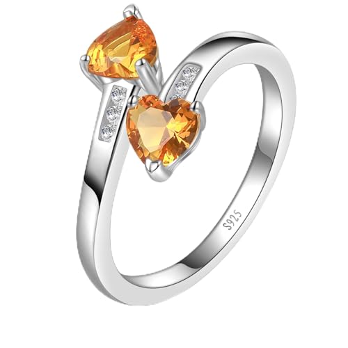 Yaresul Adjustable Citrines Ring for Women Heart Promise Ring 925 Sterling Silver November...