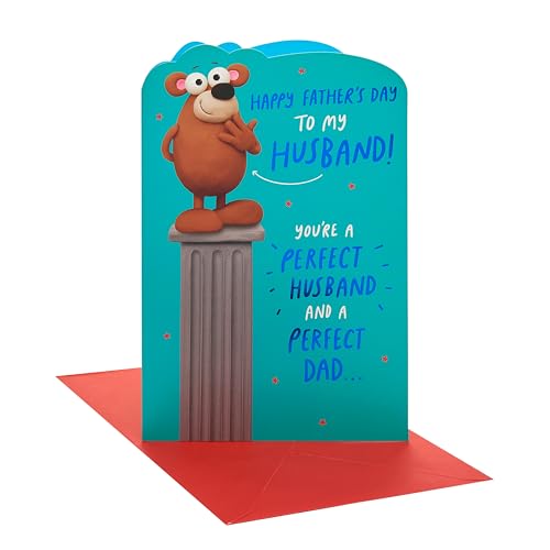 UK Greetings | Fathers Day Card for Husband | Card for Dad Grandad Husband | Him Boys Men | Bear on a Pedestal Design | With Envelope | 14.9 x 22.9 cm
