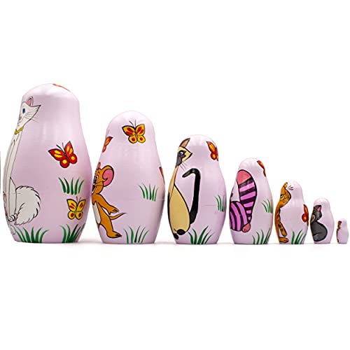 Matryoshkas Russian Nesting Dolls Cats From Disney Cartoons Set 7 Pcs Wooden Toy #TOP5