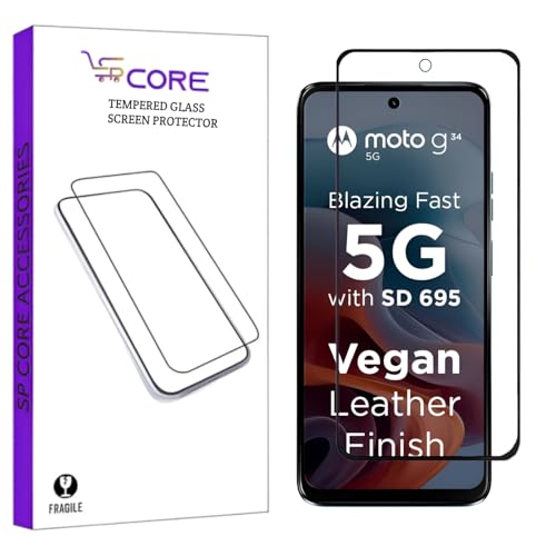 Image of Tempered Glass Screen Protector Compatible For Motorola Moto G34 5G, Motorola Moto G45 5G (6.5 Inch) with Edge-To-Edge Protector Coverage and Easy Self Installation Kit | Black