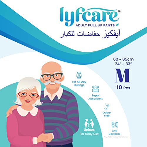 Image of Lyfcare Adult Diapers Medium Size (M) - 30 Units (Pack of 3) | Unisex Diapers Pants Style | Waist (60-85 cm) | Wetness Indicator, Super Absorb, 360 Protection & 0% Leakage | For Men & Women