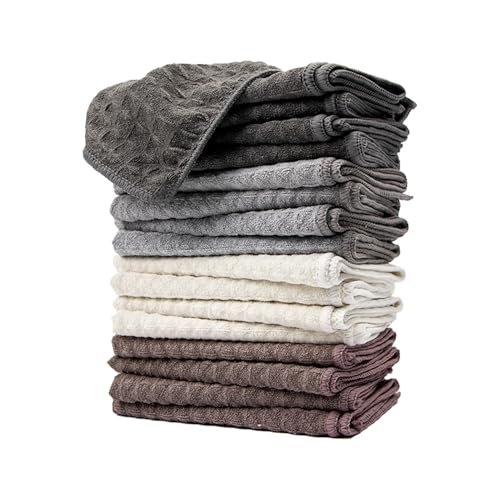 Kitchen Towels, Microfiber Dish Towels, Dish Cloths Sets of Quick Drying, Soft & Absorbent, Reusable and Washable,16 Pack (Lattice Designed)