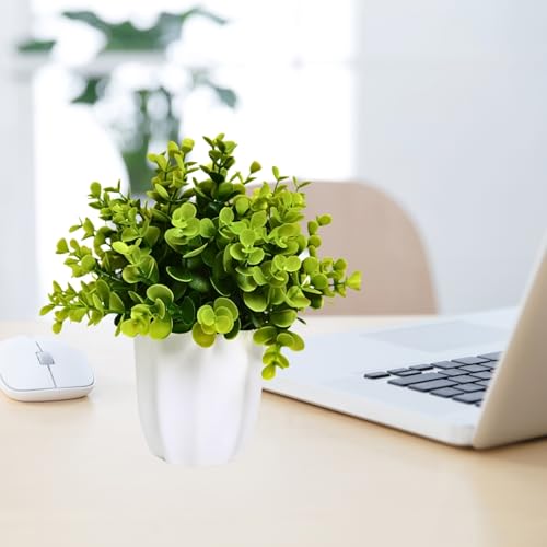 Image of fancymart Artificial Plant Eucalyptus Green Bunch in Pot - 22 cm Height, Perfect for Tabletop Decoration | Ideal for Home & Office Decor