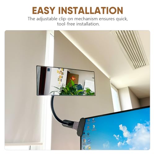 StartFine Clip On/Stick-On Office Desk Mirror for Personal Safety Desk Rear View Monitor Computer Cubicle Cabinet Workstation Security Gooseneck Mirror Black (6.69\"x2.95\" 1 Framed)