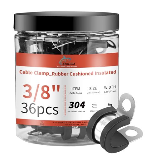 AKIHISA 36Pcs 3/8 Inch Cable Clamps, 304 Stainless Steel Conduit Clamps, for Cable, Pipe, Hose, Fuel Line, Metal Wire Cord Installation