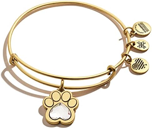 Alex and Ani Tokens Expandable Bangle for Women, Crystal Paw Prints of Love Charm, Rafaelian Gold Finish, 2 to 3.5 in