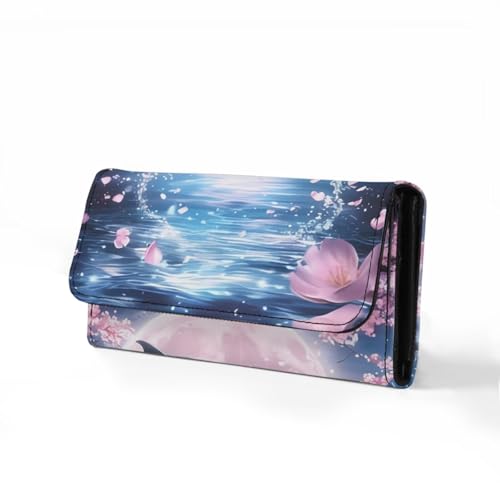 Image of AFPANQZ Dolphin Cherry Blossom Women Wallet Soft Leather Designe, Travel Party Shopping Outdoor Vintage Phone Holder Pockets