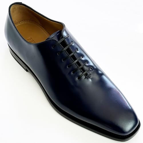 Genuine Geoffrey Navy Blue Leather Oxford Men's Welted Dress Shoes (Salvatore3