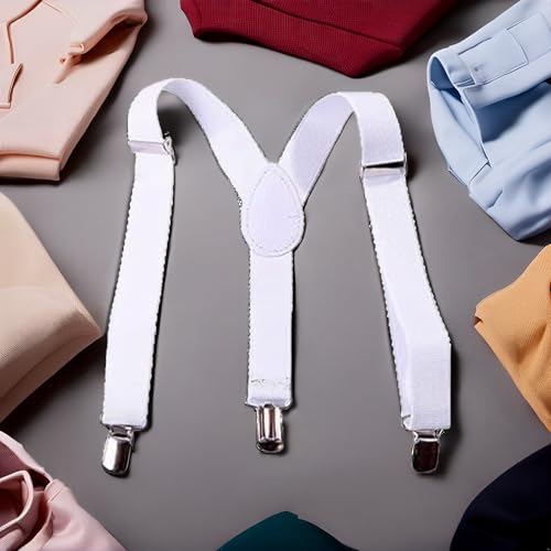 White Child Kids Girls Boys Suspenders Braces,Adjustable Clip on Y-Back Elastic Suspenders with Metal Clips for Boys Girls, for Kids Adjustable - Elastic Y Shape Suspender4