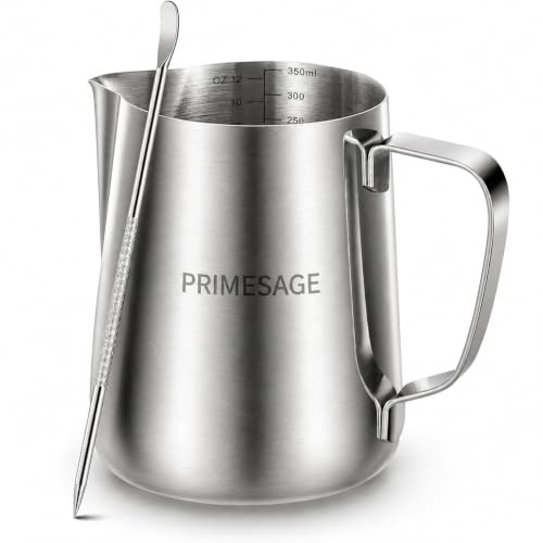 Image of PRIMESAGE Milk Pitcher - 350 ML Coffee Frother Mug Milk Frothing Pitcher Coffee Accessories Milk Frother Pitcher Milk Pitcher for Latte Art