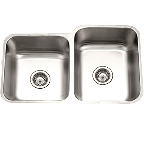 Black Friday - 80% OFF Houzer PNE-3300SL Eston Series Undermount 60/40 Double Bowl Kitchen Sink T-304 Stainless Steel